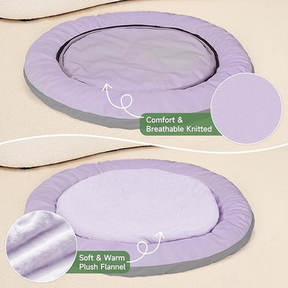 Cat Beds for Indoor Cats, Round Dog Bed for Small Dogs, Puppy, Kitten -Soft Plush Washable Cat Bed Calming with Protective Shield (Purple，18 Inches)