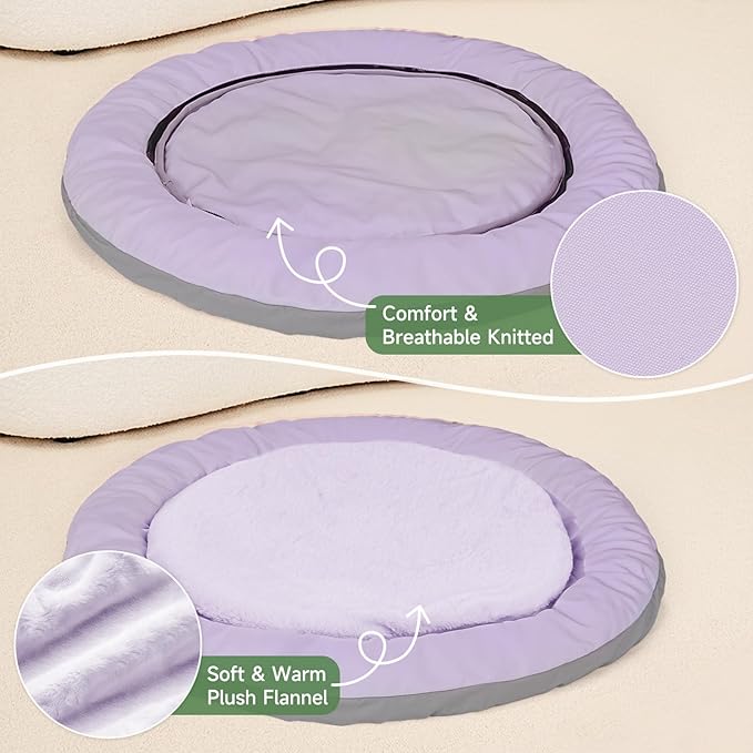 Cat Beds for Indoor Cats, Round Dog Bed for Small Dogs, Puppy, Kitten -Soft Plush Washable Cat Bed Calming with Protective Shield (Purple，21 Inches)