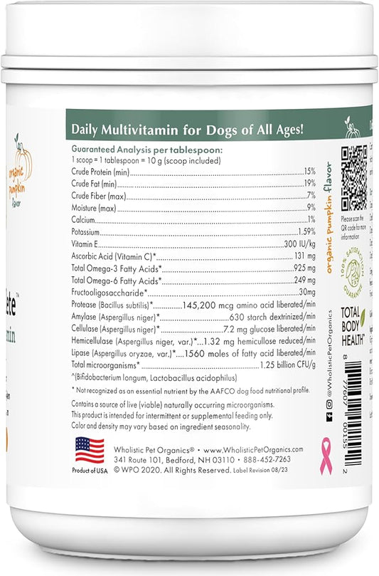 Wholistic Pet Organics Canine Complete - Dog Multivitamin Powder - 1 Lb - Daily Dog Vitamins and Supplements for Homemade Food - Immune System, Skin, Coat & Overall Health - All Breeds - 45 Scoops
