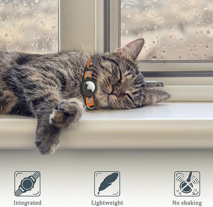 Reflective AirTag Cat Collar, Integrated Cat Tracker Collar with Air Tag Holder and Bell, Safety Elastic Band Cat GPS Collars for Girl Boy Cats, Kittens and Puppies (Orange,XS)
