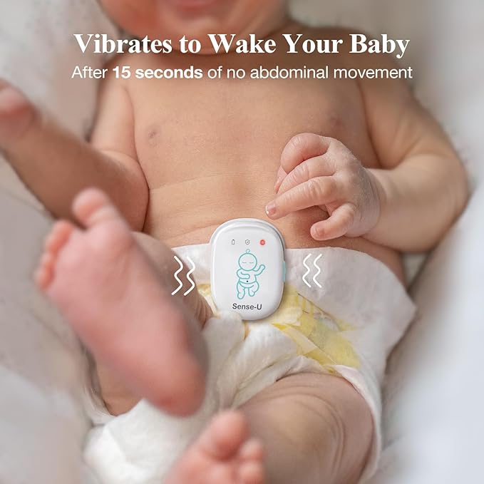 Sense-U Pro Baby Breathing Movement & Sleep Position Monitor with Gentle Vibration Alerts, Temperature Notifications, Audible & App Alerts, Sleep Analysis, Long Battery Life, Easy Clip-On Design