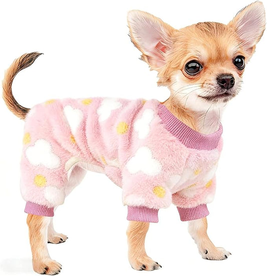 Dog Sweaters for Small Dogs Girl Dog Clothes Fleece Small Dog Pajamas Female Warm Dog Pjs Soft Dog Onesie Heart Chihuahua Clothes Pink Pet Puppy Pajamas, XS
