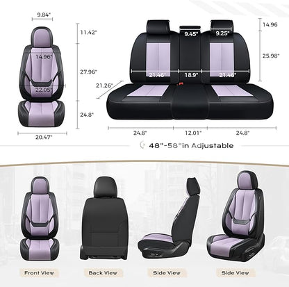 Coverado Seat Covers, Car Seat Covers Full Set, Leather Seat Covers for Cars, Car Seat Protector, Black Car Seat Covers Front Seats and Back Seats Universal Fit for Most Cars Purple