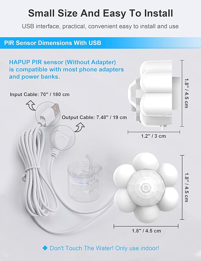 HAPUP Cat Fountain Sensor Motion Sensor Cat Water Fountain Automatic Start Stop Pet Water Fountain Sensor External USB DC 5V 1A Detector Save Energy Accessory Universal Intelligent