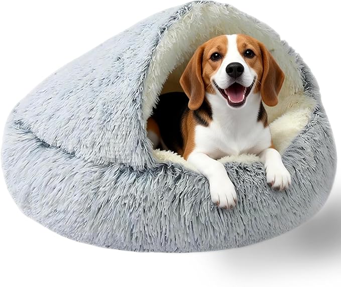 Dog Beds Medium Size Dogs, Calming Deluxe Plush Dog Cave Bed for Medium Dogs - Removable & Washable with Zipper, Built-in Support & Stable Non-Collapsible, Pet Bed for Dogs & Cats 32×32Inch