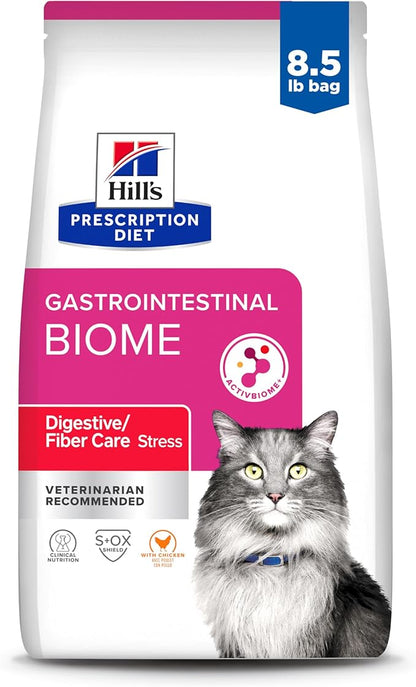 Hill's Prescription Diet Gastrointestinal Biome Stress Digestive/Fiber Care Dry Cat Food, Chicken, 8.5 lb. Bag