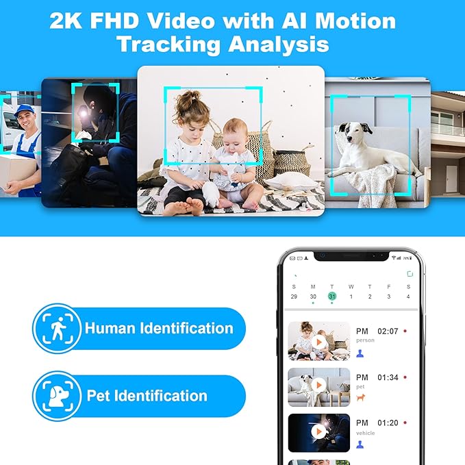 Cloarks 2K Indoor Camera, 5/2.4 GHz WiFi Pan/Tilt Security Camera with AI Motion Detection, One-Click Call for Baby Monitor, Wired Pet Camera with 2-Way Audio, 24/7, Siren Alarm, TF/Cloud Storage