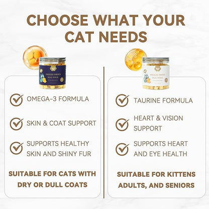 Freeze-Dried Cat Treats and Food Toppers, Simple Egg Yolk with Taurine, 3.5 oz, Support for Heart, Vision &Coat Health