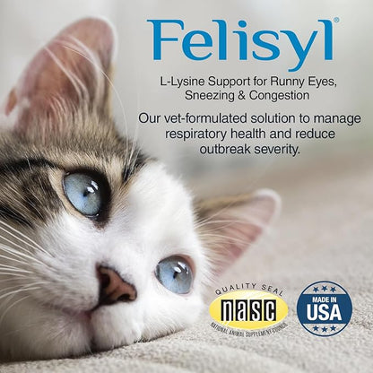 Felisyl L-Lysine Gel for Cats & Kittens (5oz) – Immune System, Respiratory & Eye Health Support. Reduces Sneezing, Runny Nose & Watery Eyes. Daily Salmon-Flavor Supplement – Made in USA (2 Pack)