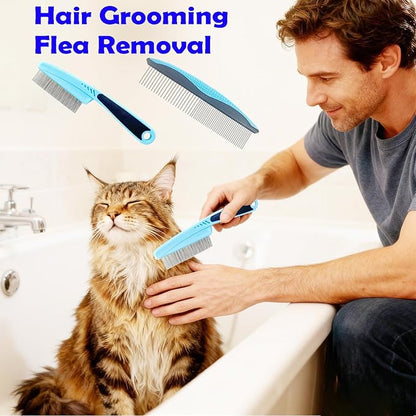 5-in-1 Pet Grooming Kit with Self-Cleaning Slicker Brush for Dogs & Cats, Includes Undercoat Rake, Dematting Comb, Fine-Tooth Flea Comb, and Massage Bath Brush - Complete Grooming Solution