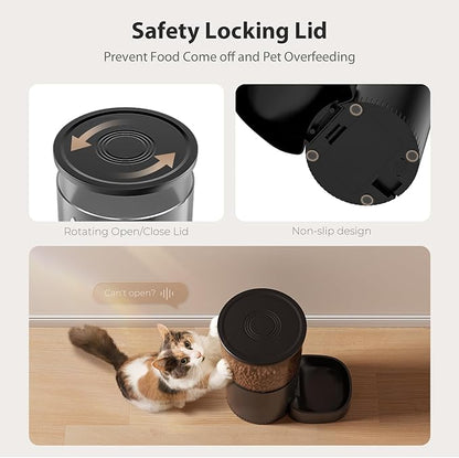 IMIPAW Automatic Cat Feeders, 5L Large Capacity, Timed Feeding Dry Food, Dual Power Design, Programmable Portion Size, 1-6 Meals Per Day, with Desiccant, Suitable for Small Pets Food Dispenser, Black
