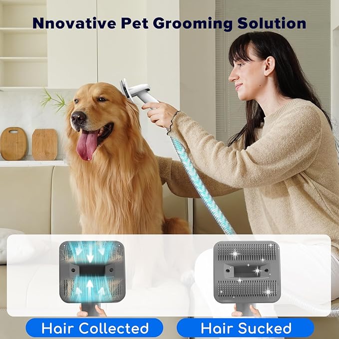 DUXANO 7 in 1Dog Grooming Kit Pet Grooming Kit 15000 Pa Powerful Vacuum Suction Picks Up 99% Pet Hair, Pet Hair Remover with Dog Clippers, Grooming Brush, Nail Trimmer Grinder (Extra Large)