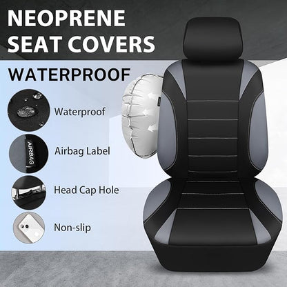 CAR PASS Waterproof Car Seat Covers Front Seats Only with 5mm Composite EVA, Neoprene Car Seat Cover with Separate Headrest Cover, Quick Setup Universal Fit for Car SUV Trucks,Airbag Compatible（Gray
