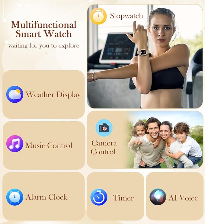 Smart Watch with Bluetooth Call (Receive/Dial) for Women, 1.6" HD Touch Screen Digital Watch Fitness Tracker with Heart Rate Sleep SpO2 Monitor Multiple Sports Modes, Compatible with iPhone Android