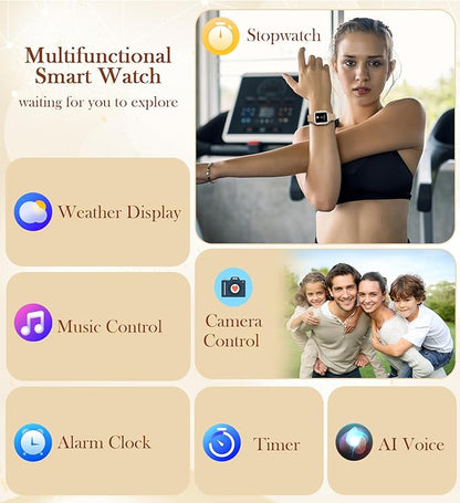 Smart Watch with Bluetooth Call (Receive/Dial) for Women, 1.6" HD Touch Screen Digital Watch Fitness Tracker with Heart Rate Sleep SpO2 Monitor Multiple Sports Modes, Compatible with iPhone Android