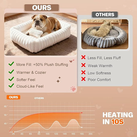 Dog Bed for Small Medium Size Dog, Washable Self Warming Dog Cat Beds for Indoor Cats Fluffy Rabbit Fur Pet Bed for Puppy and Kitten, Orthopedic Dog Cat Beds with Removable Cover & Anti-Slip Bottom