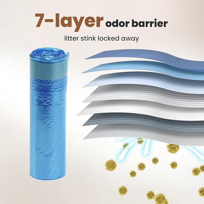 GKJ Cat Litter Refill Bags, 48pcs for Up to 12-Month Supply, Replaced Cat Waste Bags for Litter Trash Can, 7-Layer EVOH Odor Control, One-Pull Seal, No Twisting, No Tying