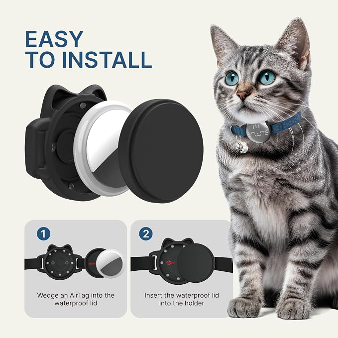 AirTag Cat Collar, Reflective Breakaway Collar, Hidden Holder with Bell | Compatible with Apple AirTag 1st & 2nd Gen, Lightweight Water-Resistant Strap for Cats, AirTag Not Included