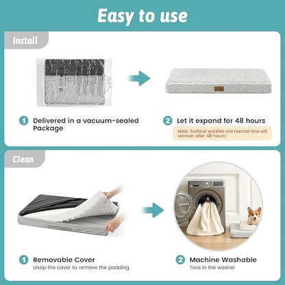 COZY KISS Dog Bed for Extra Large Dogs, Rectangular XL Orthopedic Dog Beds, Foam Anti-Slip Bottom Pet Mat with Washable Removable Cover, Suitable for Pet Up to 100 lbs, 44x32x3 inch, Grey