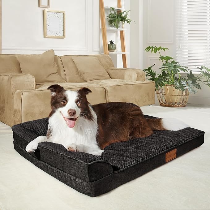 Orthopedic Dog Bed Large Sized Dog 36''X24'', Waterproof L Bolster Egg Crate Foam Pet Crate Beds with Washable Removable Cover, Non-Slip Soft Pet Couch Sleep Mat, Black