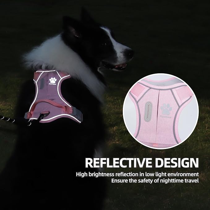 No Pull Dog Harness with Built-in Hidden AirTag & GPS Tracker Holder, Reflective Adjustable Escape-Proof Vest Harness for Small & Medium Dogs (Hot Pink, L)