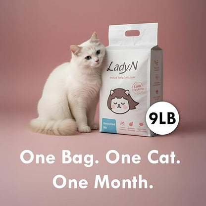 Lady N Pellet Tofu Cat Litter Boba Tea Scent, Strong Clumping, Ultra Absorbent, Dust-Free, Low Tracking, Water-Soluble, Natural Ingredients, Enviro-Probiotic Odor Control 18lb
