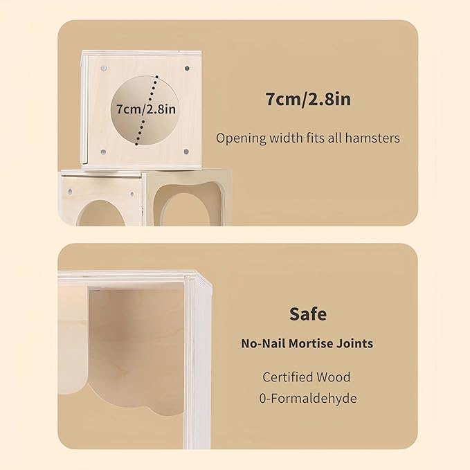 Marchul Hamster Hideout Wooden House Chamber Small Animals Pets Tunnel Exploring Toys for Dwarf Hamsters, Syrian Hamsters, Gerbils, Hedgehogs, Rats, Mice (Bed Room)