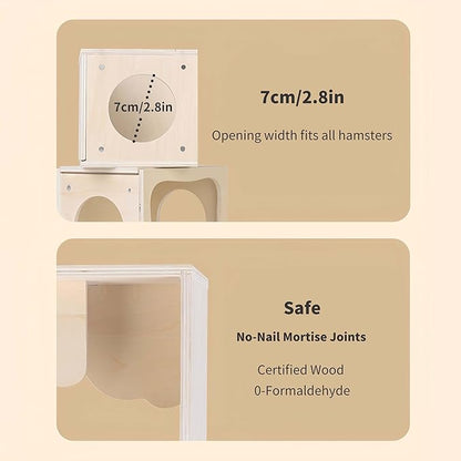 Marchul Hamster Hideout Wooden House Chamber Small Animals Pets Tunnel Exploring Toys for Dwarf Hamsters, Syrian Hamsters, Gerbils, Hedgehogs, Rats, Mice (Bed Room)