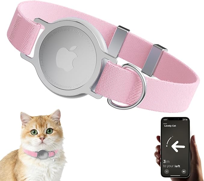 Tag Cat Collar, Ultra Elastic Cat Tracker Collar (Pink) | Compatible with Apple Air Tag Holder, Lightweight, Scratch Resistant, Stepless Adjustable Pet Tracking Collars for Cat Kitten