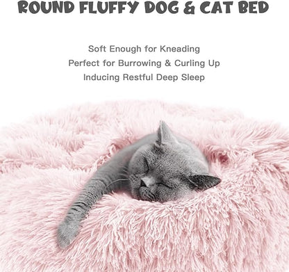 Himax Dog Beds for Large Dogs, Comfort Dogs Bed with Blanket Attached, Calming Anti-Anxiety Fluffy Dog Bed Washable (20"/26"/35") Pink