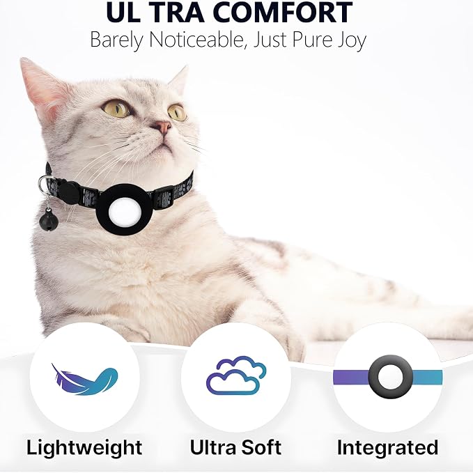 GPS Tracker for Cats, Mini GPS Pet Tracker with Collar, IPX8 Waterproof Cat Trackers Collar,No Monthly Fee,Work with Apple Find My(iOS Only),Smart Trackers for Pets-Black-1