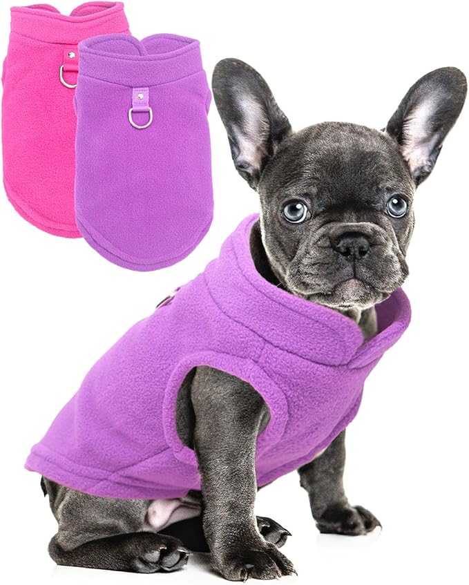 2 Pieces Fleece Dog Clothes Vest Winter Warm Dog Sweaters for Small Medium Dogs Male Female Fall Pullover Puppy Clothes with D-Ring Soft Puppy Sweater (Rose,Purple, Large)