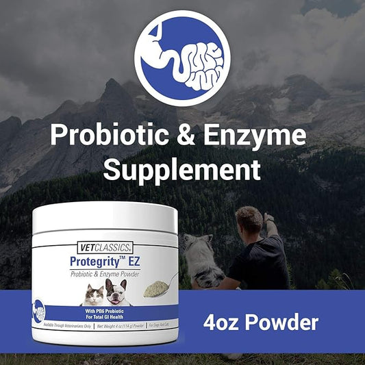 Vet Classics Protegrity EZ Probiotic Health Supplements for Dogs, Cats – Dog Digestive Support, Pet Gastrointestinal Health, Cat Stomach, Intestinal Balance – Pet Enzymes – 4 Oz. Powder