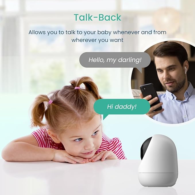 Babysense FullPeek 3MP Video Baby Monitor, WiFi Security Camera with Auto Tracking, Intelligent Motion & Sound Detection, Night Vision, Private Hidden Lens Mode, Supports SD Card