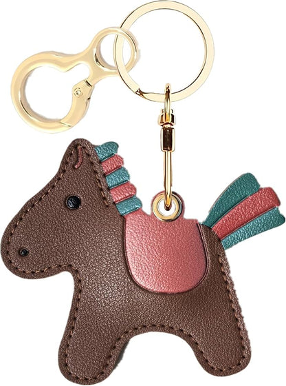 Leather Keychain Holder Case Compatible with AirTag,Cute Protective Cover with Keyring,Anti-Scratch Finder GPS Tracker Case for Wallet Keys,bag,pets,Backpack(Horse G)