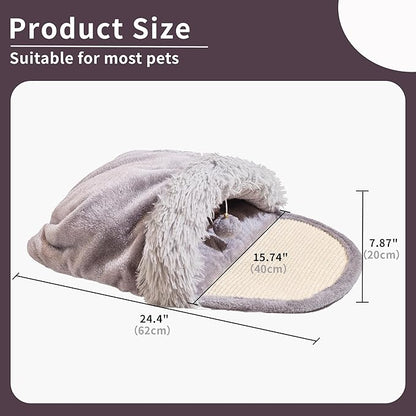 Pet Slipper Cave Bed for Indoor Cats and Small Dogs, Cat Bed with Scratching Board, Anti-Slip & Durable, Washable for Kittens and Small Pets, Beige
