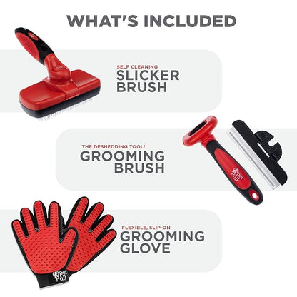 Complete Professional Pet Grooming Kit Self Cleaning Slicker Brush for Dogs & Cats - Pro Grooming Brushes Effectively Reduces Shedding Fur Hair Remover Brush Gloves - Combo Gift Set