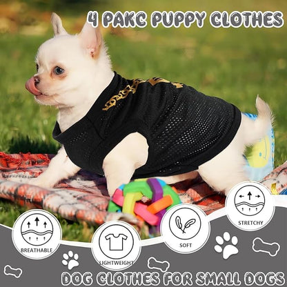 4 Pack Dog Clothes for Small Dog Black Puppy Clothes Soft Chihuahua Clothes K9 Security Pattern Small Dog Shirt Summer Autumn Pet Clothing (Medium)