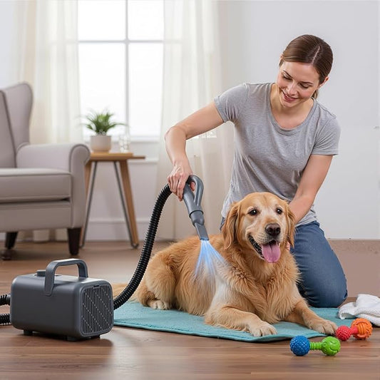 DUMOS Dog Blow Dryer Grooming Vacuum Kit, Cat Dog Hair Dryer with Adjustable Wind Speed & Heater Temperature, Cool-Warm-Hot Cycle Mode, 4 Nozzles, 6.5 FT Cord for Low Noise Pet Hair Remover - Grey