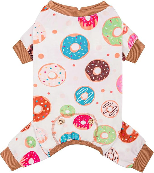 KYEESE Dog Pajamas, Soft Dog Pajamas for Small Dogs Boy Girl, Stretchy Dogs Pjs Velvet Pet Jumpsuit Sleepwear, Comfy Jammies Lightweight Pet Onesie Outfit, Donut, L