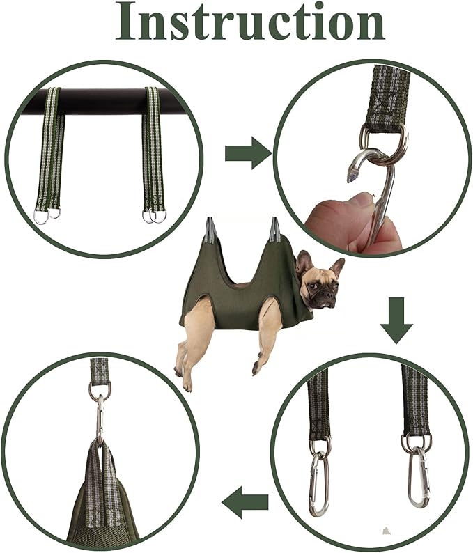 Kkiimatt 10 in 1 Dog Grooming Hammock Harness with Nail Clippers/Trimmer, Nail Hammock for Trimming, Grooming Sling Hange Holder for Extra Large Dogs (XXL/Under 120lb, Khaki Green)