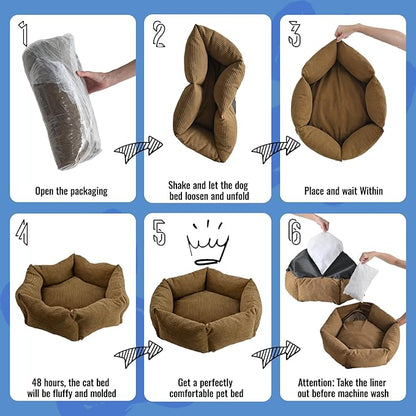 All-Season Stain Resistance Cat Dog Bed,Round Donut Pet Bed,Cord Washable Cat and Dog Beds with Removable Cover,Kitten Bed with Anti-Slip Bottom,Brown,21.6 * 5.9"