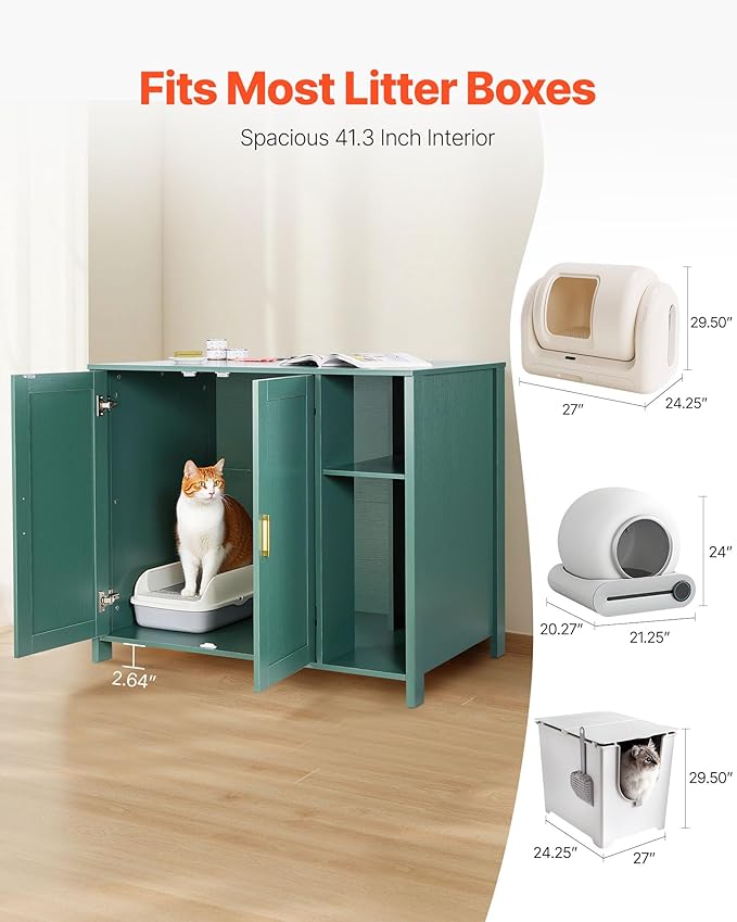 VEVOR Cat Enclosure, 41.3 in Self Cleaning Litter Box Cabinet, with Drawer & Detachable Divider, Automatic Litterbox Enclosure with Built-in Power Outlet, Fits Most Smart Litterboxes