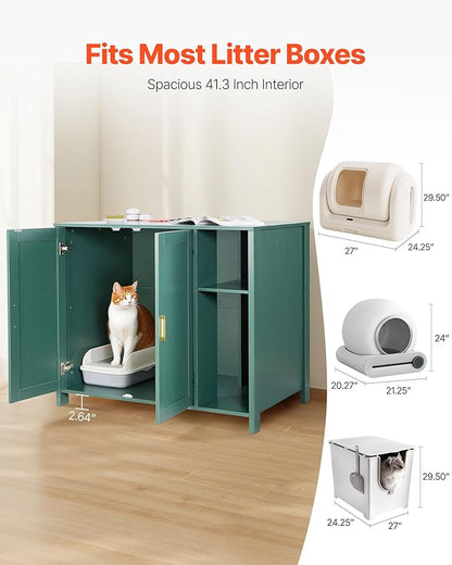 VEVOR Cat Enclosure, 41.3 in Self Cleaning Litter Box Cabinet, with Drawer & Detachable Divider, Automatic Litterbox Enclosure with Built-in Power Outlet, Fits Most Smart Litterboxes