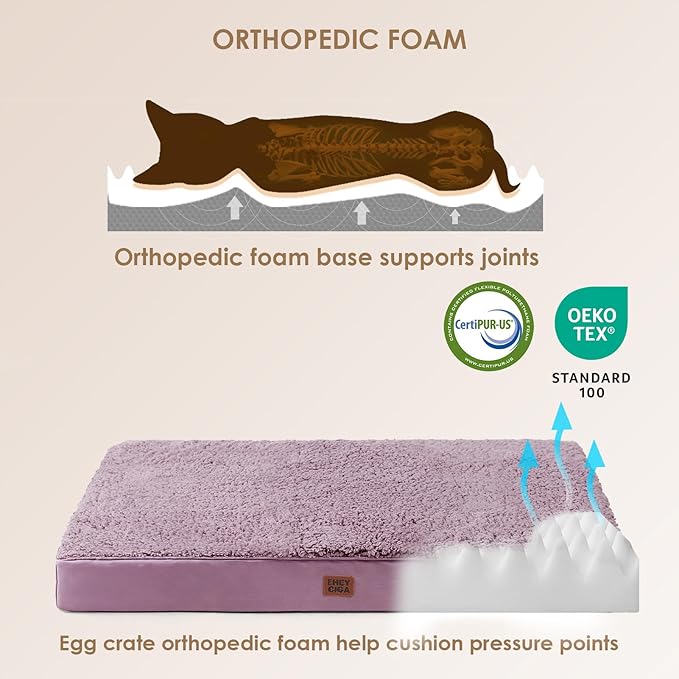 EHEYCIGA Orthopedic XXL Dog Beds for Jumbo Dogs with Removable Washable Cover, Fog Purple, 50x36