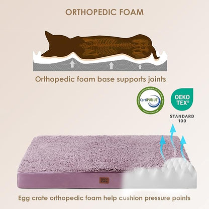 EHEYCIGA Orthopedic Dog Beds for Large Dogs with Removable Washable Cover for Crate, Fog Purple, 35x23