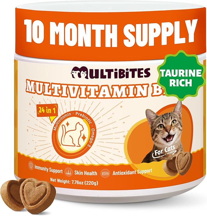 24-in-1 Cat Vitamins and Supplements Chews, Vitamins Treats with Lysine & Taurine for Cat - Immune, Skin&Coat, Respiratory&Vision Support, Daily Multivitamin for Indoor&Senior Cats-330Bites