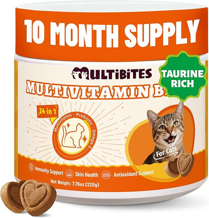 24-in-1 Cat Vitamins and Supplements Chews, Vitamins Treats with Lysine & Taurine for Cat - Immune, Skin&Coat, Respiratory&Vision Support, Daily Multivitamin for Indoor&Senior Cats-330Bites