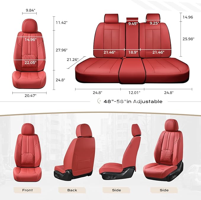 Coverado Car Seat Covers, Front Seat Covers for Cars, 2 Pack Waterproof Seat Cover with Lumbar Support, Leather Car Seat Protector, Breathable Seat Covers Car Seat Cushions Fit for Most Cars (Red)
