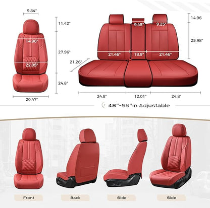 Coverado Front and Back Seat Covers, Red Seat Cover for Cars, Luxury Leather Seat Cover with Lumbar Support, Waterproof Car Seat Cushions Car Seat Protectors Universal Fit for Most Cars SUV Trucks